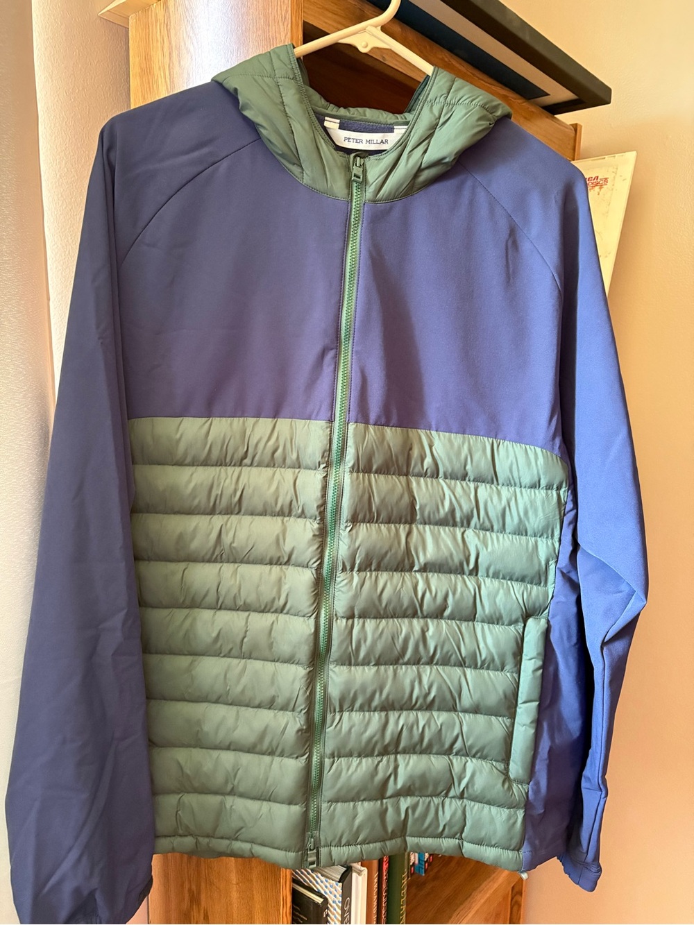 Peter Millar Navy & Olive Hooded Quilted Hybrid Jacket